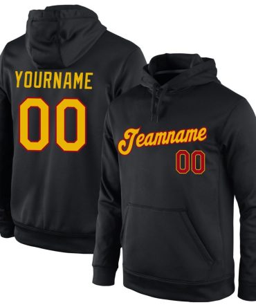 Custom Black Gold-Red Sports Pullover Sweatshirt Hoodie, Gift For Football, Baseball, Hockey, Basketball, Softball & Rugby Fans