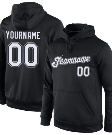 Custom Black White-Gray Sports Pullover Sweatshirt Hoodie, Gift For Football, Baseball, Hockey, Basketball, Softball & Rugby Fans