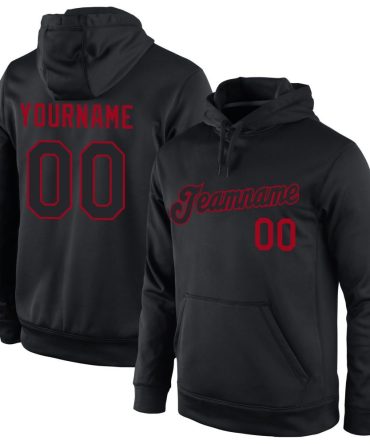 Custom Black Black-Red Sports Pullover Sweatshirt Hoodie, Gift For Football, Baseball, Hockey, Basketball, Softball & Rugby Fans