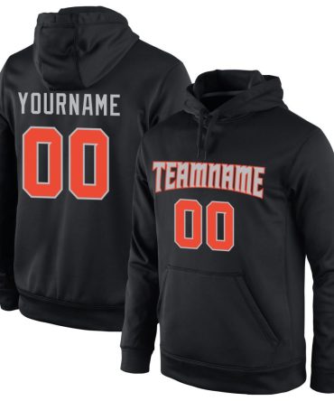 Custom Black Orange-Gray Sports Pullover Sweatshirt Hoodie, Gift For Football, Baseball, Hockey, Basketball, Softball & Rugby Fans