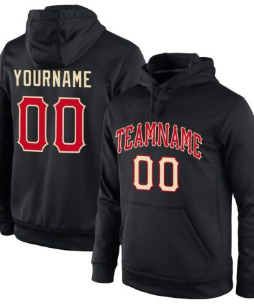 Custom Black Red-Cream Sports Pullover Sweatshirt Hoodie, Gift For Football, Baseball, Hockey, Basketball, Softball & Rugby Fans