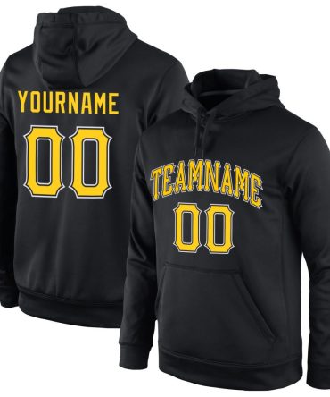 Custom Black Gold-White Sports Pullover Sweatshirt Hoodie, Gift For Football, Baseball, Hockey, Basketball, Softball & Rugby Fans