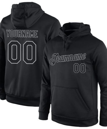 Custom Black Black-Gray Sports Pullover Sweatshirt Hoodie, Gift For Football, Baseball, Hockey, Basketball, Softball & Rugby Fans