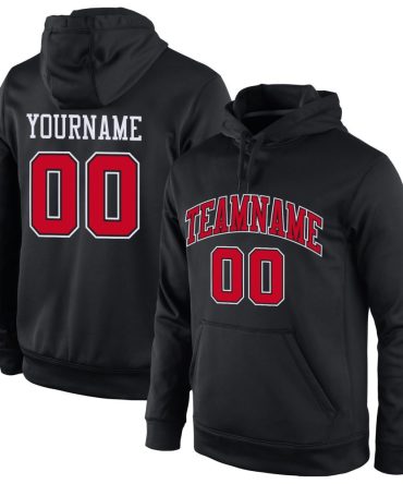 Custom Black Red-White Sports Pullover Sweatshirt Hoodie, Gift For Football, Baseball, Hockey, Basketball, Softball & Rugby Fans