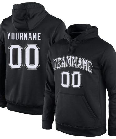 Custom Black White-Gray Sports Pullover Sweatshirt Hoodie, Gift For Football, Baseball, Hockey, Basketball, Softball & Rugby Fans