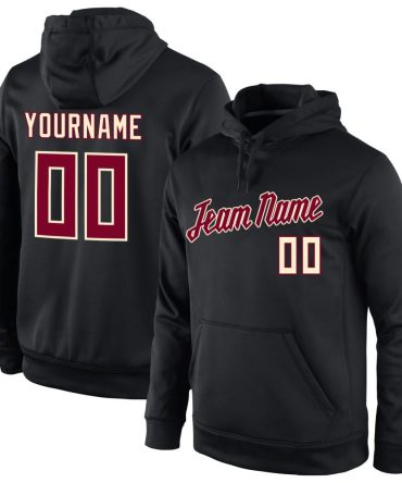 Custom Black Crimson-Cream Sports Pullover Sweatshirt Hoodie, Gift For Football, Baseball, Hockey, Basketball, Softball & Rugby Fans