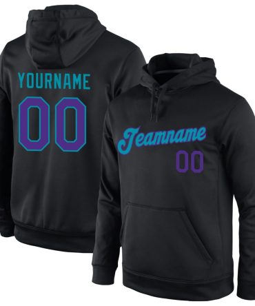 Custom Black Purple-Teal Sports Pullover Sweatshirt Hoodie, Gift For Football, Baseball, Hockey, Basketball, Softball & Rugby Fans