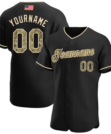 Custom Black Camo-City Cream American Flag Fashion Baseball Jersey, Gift For Baseball Fans