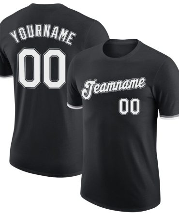 Custom Black White-Gray Performance T-Shirt, For Football, Baseball, Hockey, Basketball, Softball & Rugby Fans