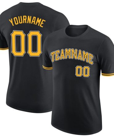 Custom Black Gold-White Performance T-Shirt, For Football, Baseball, Hockey, Basketball, Softball & Rugby Fans