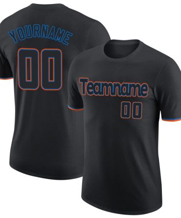 Custom Black Black-Powder Blue Performance T-Shirt, For Football, Baseball, Hockey, Basketball, Softball & Rugby Fans