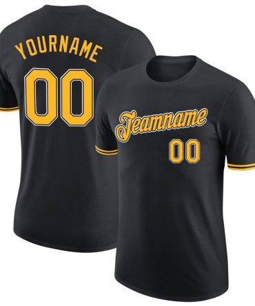 Custom Black Gold-White Performance T-Shirt, For Football, Baseball, Hockey, Basketball, Softball & Rugby Fans