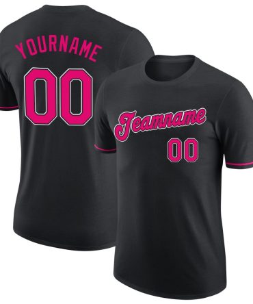 Custom Black Pink-White Performance T-Shirt, For Football, Baseball, Hockey, Basketball, Softball & Rugby Fans