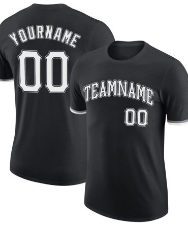 Custom Black White-Gray Performance T-Shirt, For Football, Baseball, Hockey, Basketball, Softball & Rugby Fans