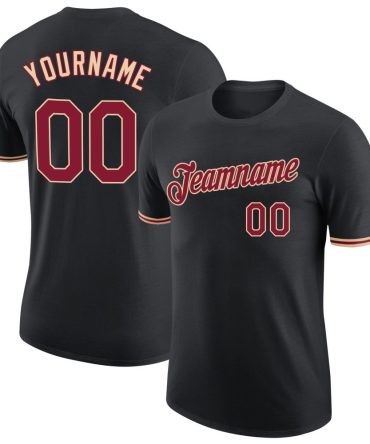 Custom Black Crimson-City Cream Performance T-Shirt, For Football, Baseball, Hockey, Basketball, Softball & Rugby Fans