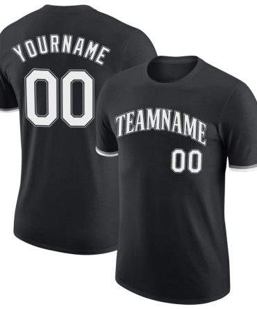 Custom Black White-Gray Performance T-Shirt, For Football, Baseball, Hockey, Basketball, Softball & Rugby Fans