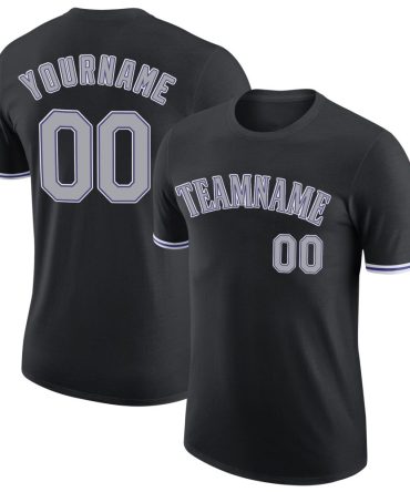 Custom Black Gray-Purple Performance T-Shirt, For Football, Baseball, Hockey, Basketball, Softball & Rugby Fans