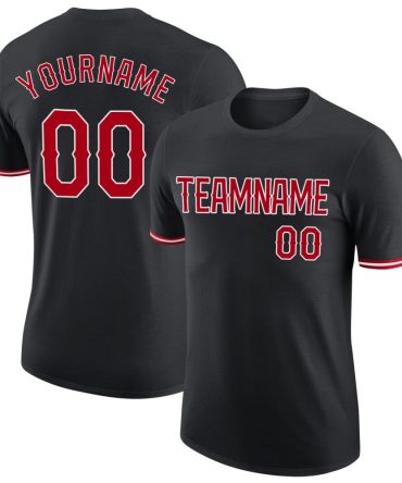 Custom Black Red-White Performance T-Shirt, For Football, Baseball, Hockey, Basketball, Softball & Rugby Fans