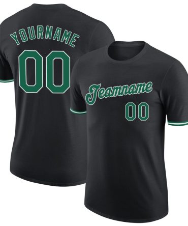 Custom Black Kelly Green-White Performance T-Shirt, For Football, Baseball, Hockey, Basketball, Softball & Rugby Fans