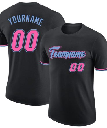 Custom Black Pink-Light Blue Performance T-Shirt, For Football, Baseball, Hockey, Basketball, Softball & Rugby Fans