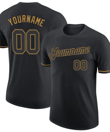Custom Black Black-Old Gold Performance T-Shirt, For Football, Baseball, Hockey, Basketball, Softball & Rugby Fans