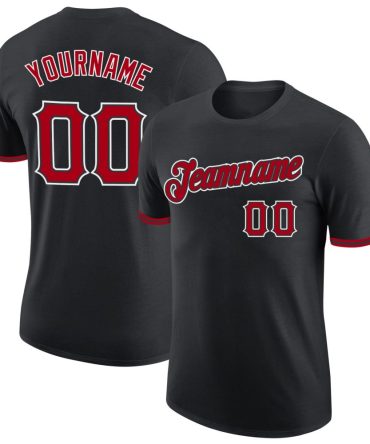 Custom Black Red-White Performance T-Shirt, For Football, Baseball, Hockey, Basketball, Softball & Rugby Fans