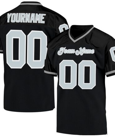 Custom Black Silver-White Throwback Football Jersey, Gift For Football Fans