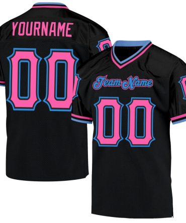 Custom Black Pink-Powder Blue Throwback Football Jersey, Gift For Football Fans