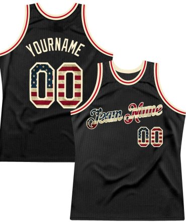 Custom Black Vintage Usa Flag-Cream Throwback Basketball Jersey, Gift For Basketball Fans