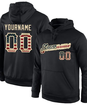 Custom Black Vintage Usa Flag-Cream Sports Pullover Sweatshirt Hoodie, Gift For Football, Baseball, Hockey, Basketball, Softball & Rugby Fans
