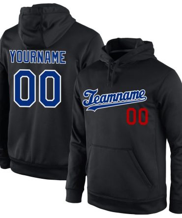 Custom Black Royal-Red Sports Pullover Sweatshirt Hoodie, Gift For Football, Baseball, Hockey, Basketball, Softball & Rugby Fans
