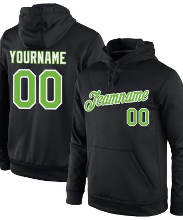 Custom Black Neon Green-White Sports Pullover Sweatshirt Hoodie, Gift For Football, Baseball, Hockey, Basketball, Softball & Rugby Fans