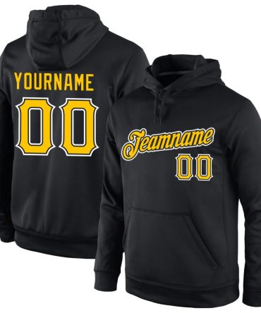 Custom Black Gold-White Sports Pullover Sweatshirt Hoodie, Gift For Football, Baseball, Hockey, Basketball, Softball & Rugby Fans