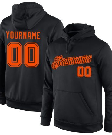 Custom Black Orange Sports Pullover Sweatshirt Hoodie, Gift For Football, Baseball, Hockey, Basketball, Softball & Rugby Fans