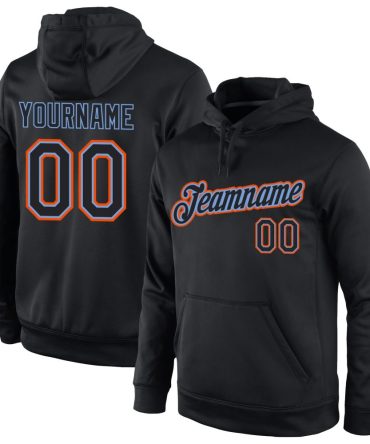 Custom Black Black-Orange Sports Pullover Sweatshirt Hoodie, Gift For Football, Baseball, Hockey, Basketball, Softball & Rugby Fans