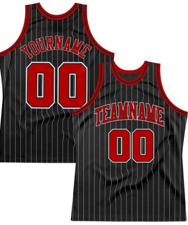 Custom Black White Pinstripe Red-White Basketball Jersey, Gift For Basketball Fans