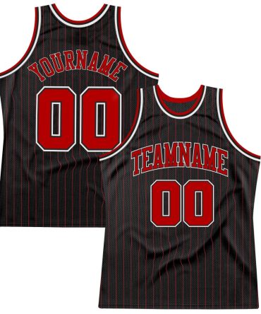 Custom Black Red Pinstripe Red-White Authentic Basketball Jersey, Gift For Basketball Fans