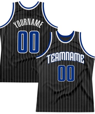 Custom Black White Pinstripe Royal-White Authentic Basketball Jersey, Gift For Basketball Fans