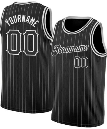 Custom Black White Pinstripe Black-White Basketball Jersey, Gift For Basketball Fans