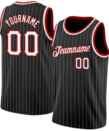 Custom Black White Pinstripe White-Red Basketball Jersey, Gift For Basketball Fans