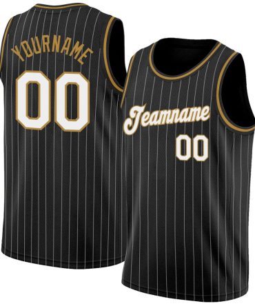 Custom Black White Pinstripe White-Old Gold Basketball Jersey, Gift For Basketball Fans