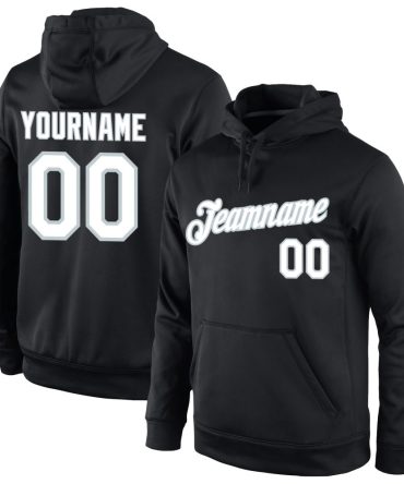 Custom Black White-Silver Sports Pullover Sweatshirt Hoodie, Gift For Football, Baseball, Hockey, Basketball, Softball & Rugby Fans