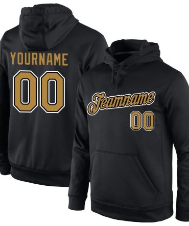Custom Black Old Gold-White Sports Pullover Sweatshirt Hoodie, Gift For Football, Baseball, Hockey, Basketball, Softball & Rugby Fans