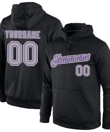 Custom Black Gray-Purple Sports Pullover Sweatshirt Hoodie, Gift For Football, Baseball, Hockey, Basketball, Softball & Rugby Fans