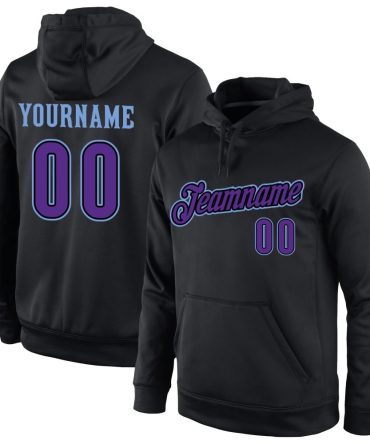 Custom Black Purple-Light Blue Sports Pullover Sweatshirt Hoodie, Gift For Football, Baseball, Hockey, Basketball, Softball & Rugby Fans