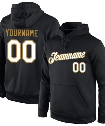 Custom Black White-Old Gold Sports Pullover Sweatshirt Hoodie, Gift For Football, Baseball, Hockey, Basketball, Softball & Rugby Fans