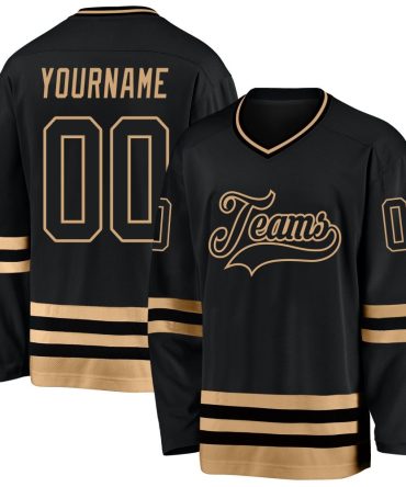 Custom Black Black-Old Gold Hockey Jersey, Gift For Hockey Fans