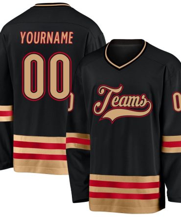 Custom Black Old Gold-Red Hockey Jersey, Gift For Hockey Fans