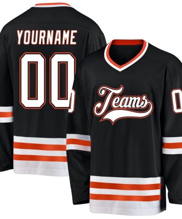 Custom Black White-Orange Hockey Jersey, Gift For Hockey Fans