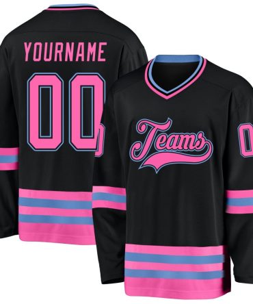 Custom Black Pink-Light Blue Hockey Jersey, Gift For Hockey Fans